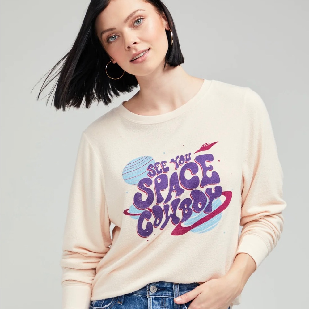 NWT Wildfox Small See You Never Space Cowboy Baggy Beach Jumper Gossamer Pink